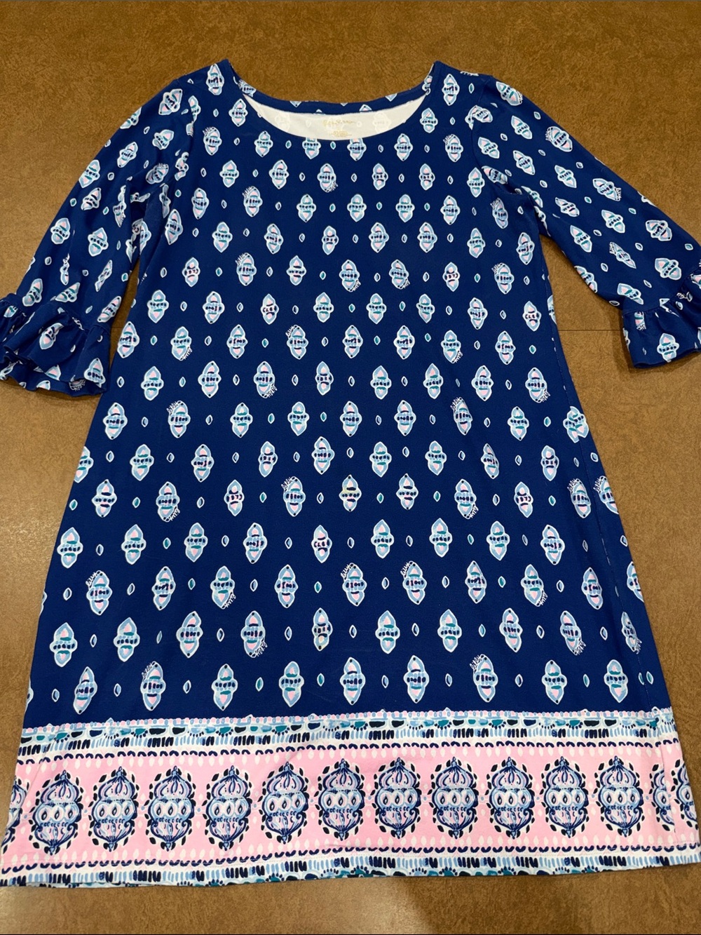 Lilly Pulitzer Sophie Ruffle Lapis Lazuli Navy Dress w/ Pink Border • See PHOTOS